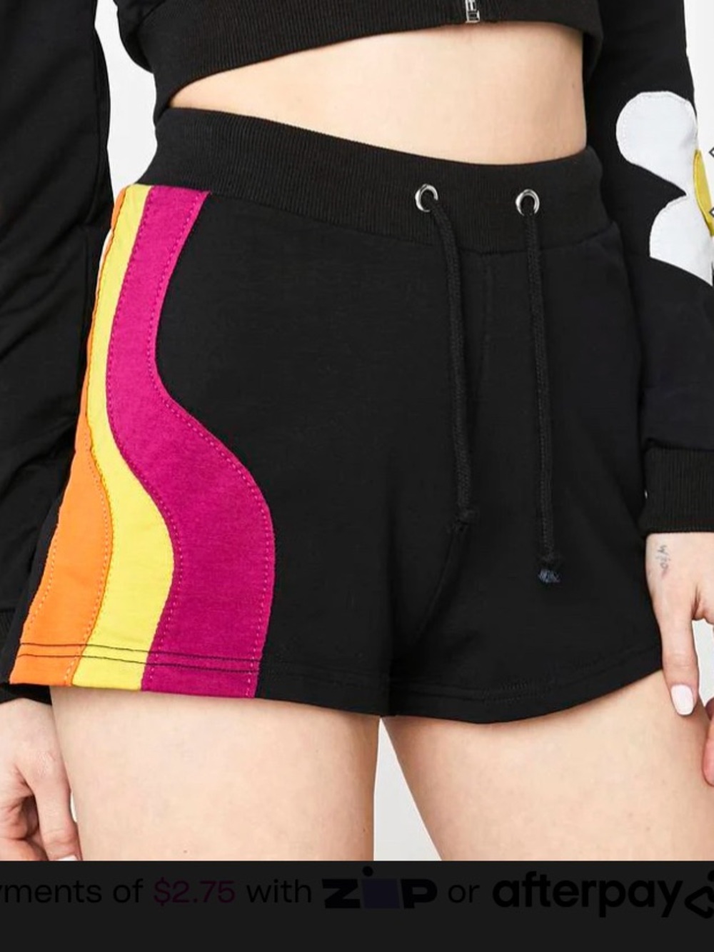 NWOT dELiA*s Black Athletic Shorts with Pink, Orange & Yellow Side Panels